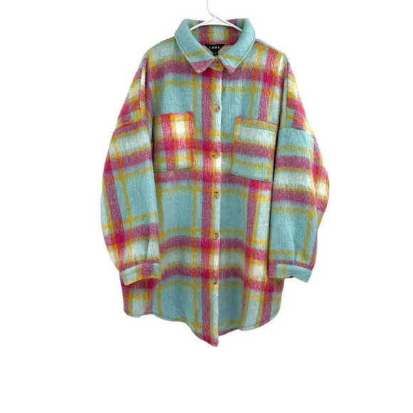 J. NNA Women's Multicolor Plaid Shirt Jacket Long Sleeve Button Up Size L - Picture 15 of 16